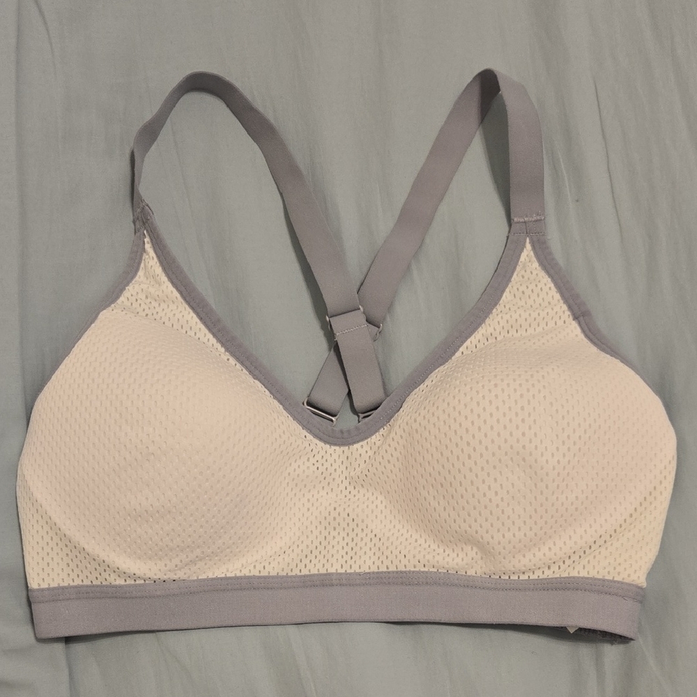 Zella Gray and White Racerback Sports Bra
